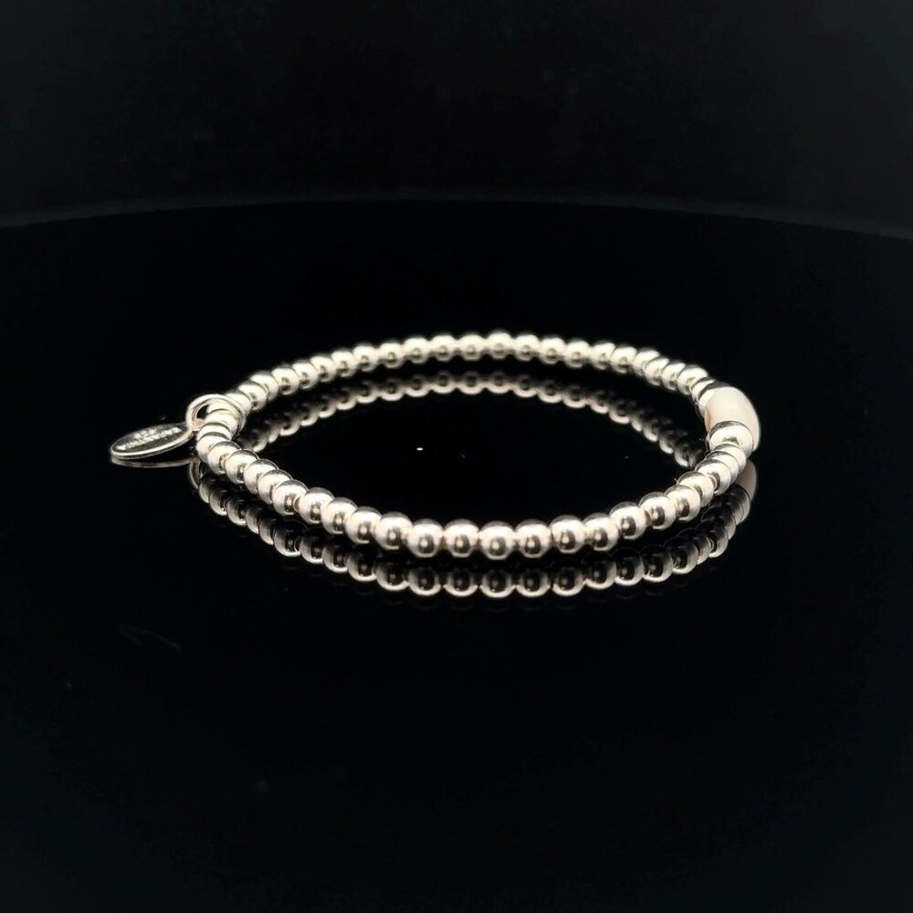 925 Sterling Silver Beaded Stretch Stacking Bracelet MOP Letter Initial I - Picture 5 of 6